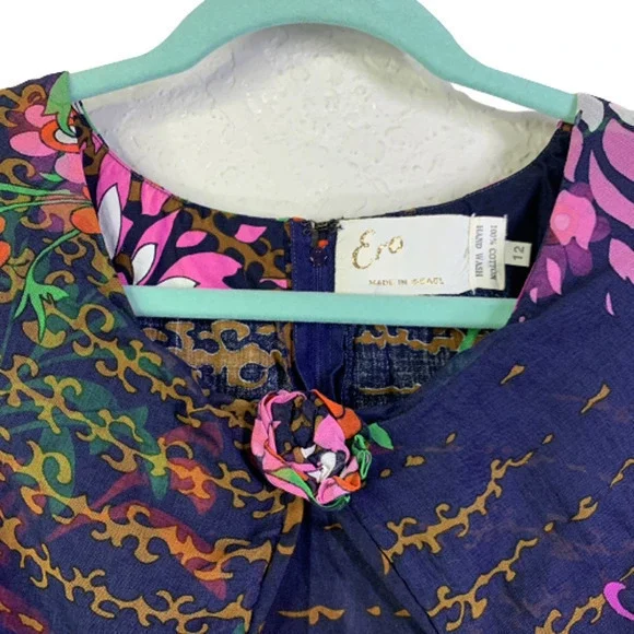 ERO Vintage Navy Blue Multi-Color Floral‎ Print Cotton Maxi Dress - Picture 4 of 13